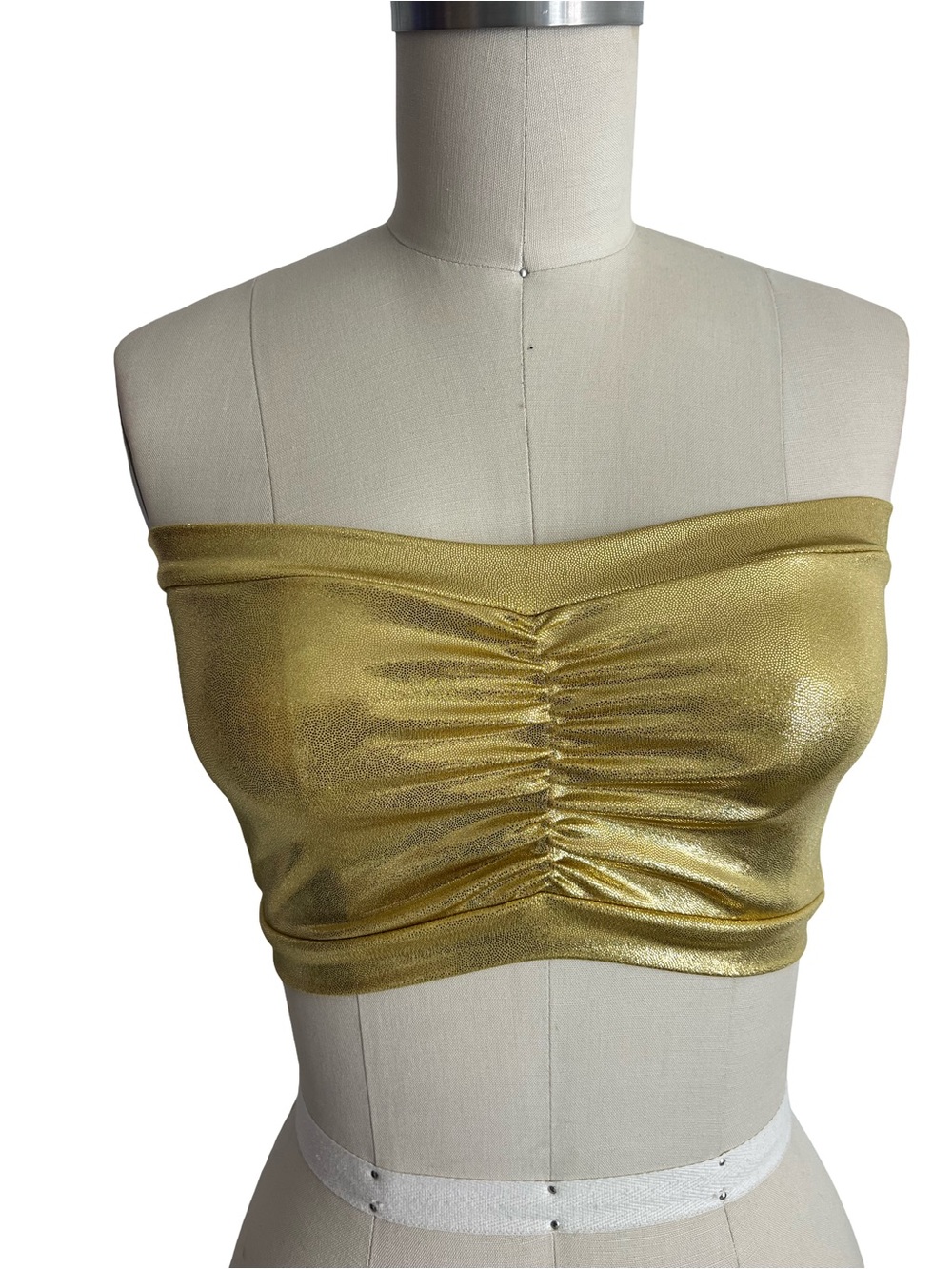 Metallic Gold Tube top Swim Bikini fitness lined top Ruched Strapless Crop Top